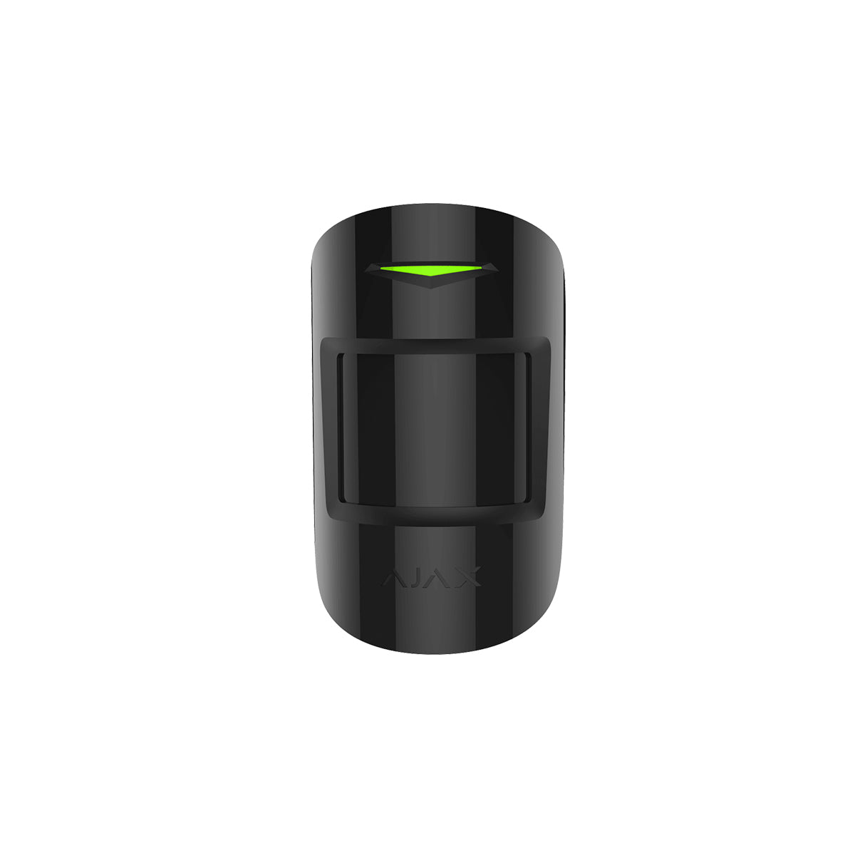 Ajax CombiProtect wireless indoor motion and glass break sensor in black, front view, smart home security device