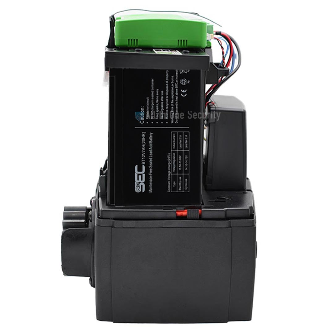 Side view of D5 Evo Smart 500kg operator without cover displaying internal components including battery– All In One Security