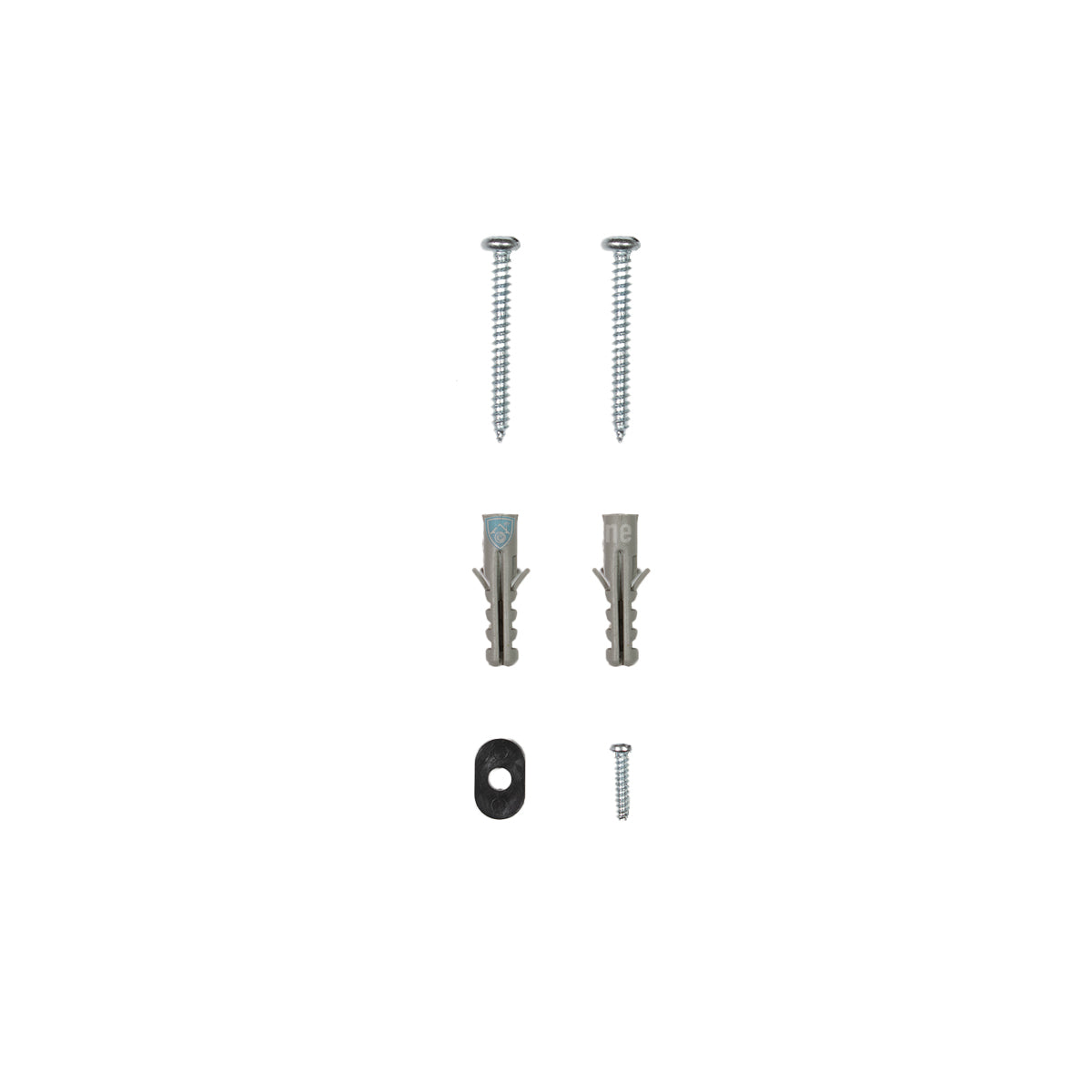 Mounting kit with screws and wall plugs for secure installation.