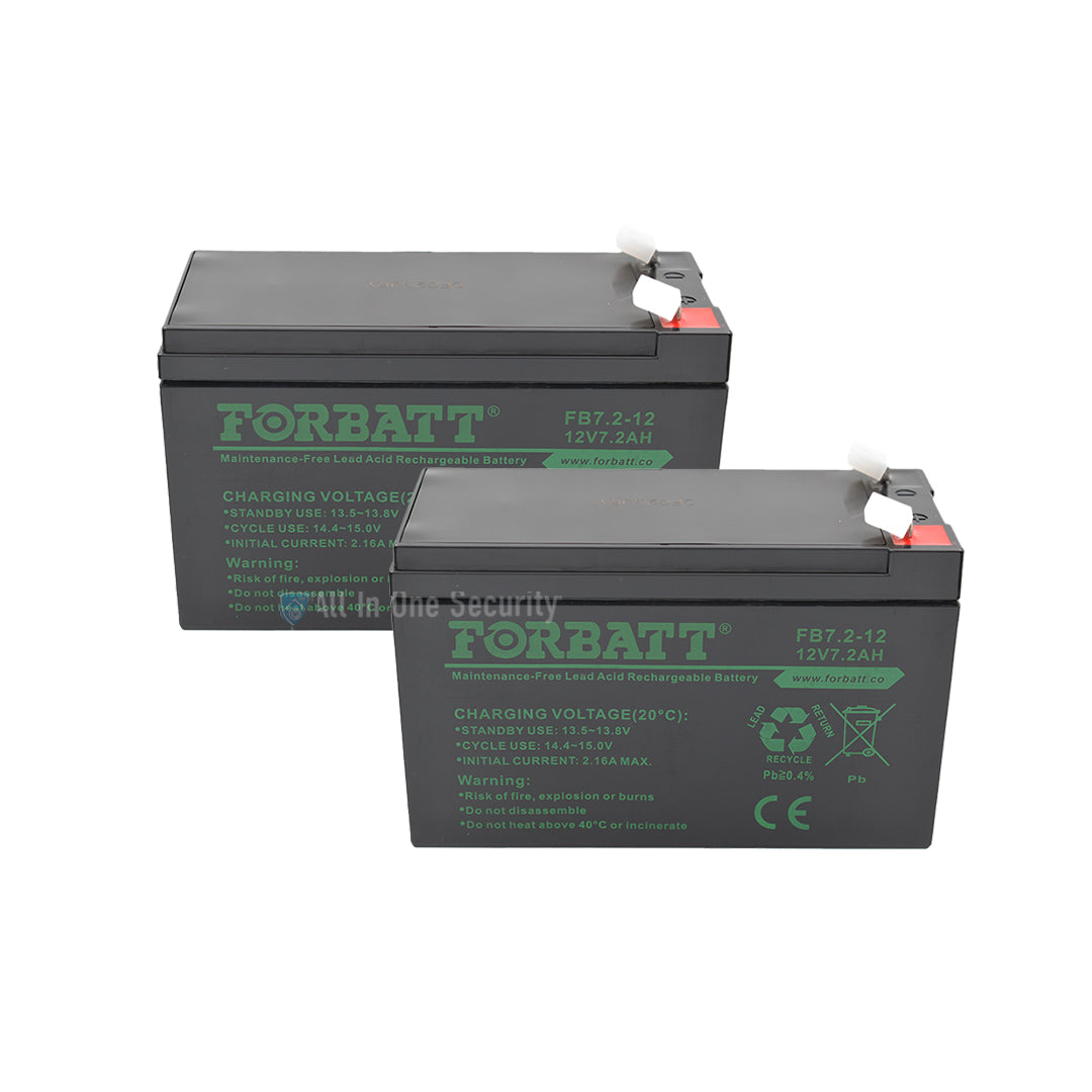 Two 12V 7.2Ah Forbatt batteries