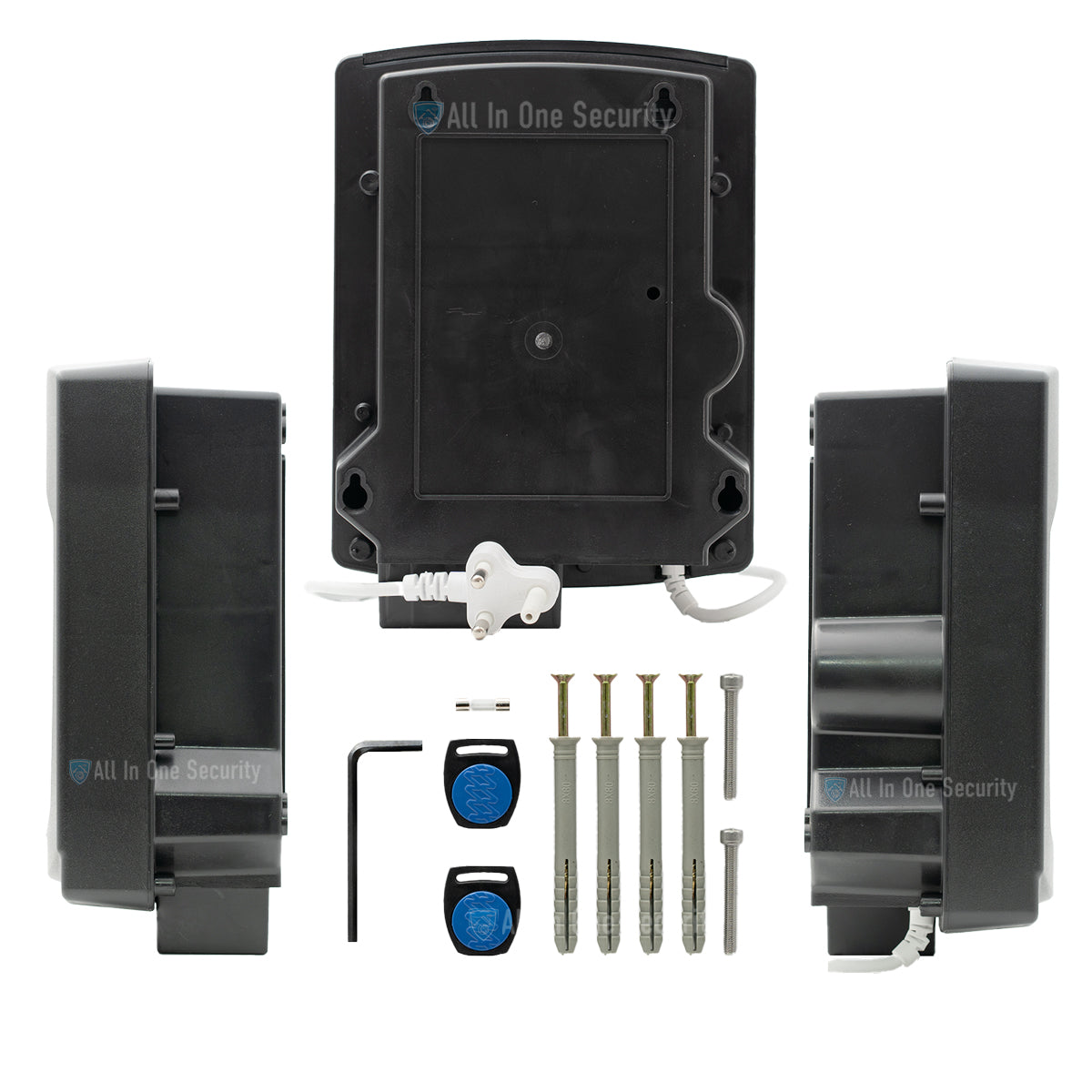 Back view with accessories.