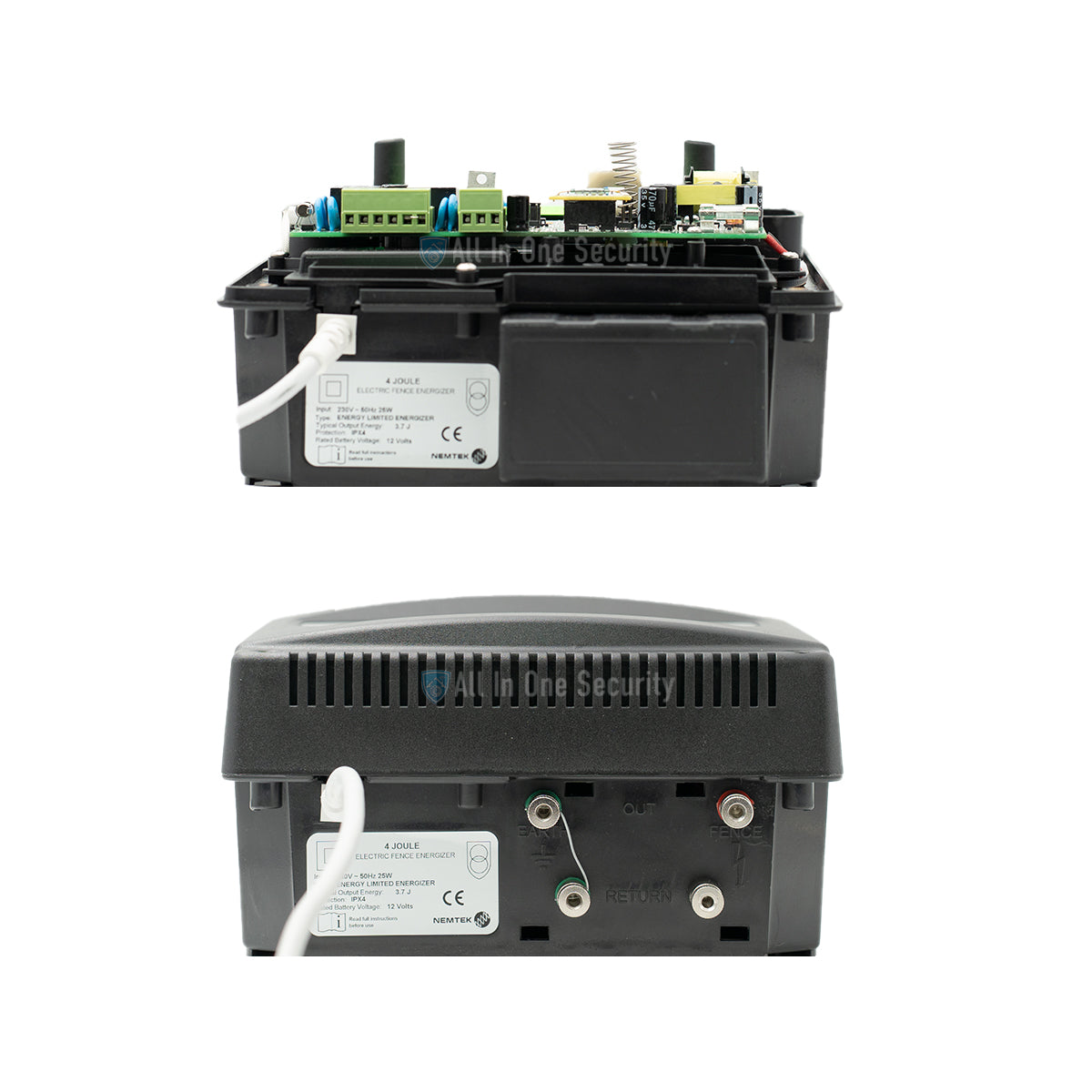 Bottom view of Nemtek Merlin 4i Electric Fence Energizer with keypad.