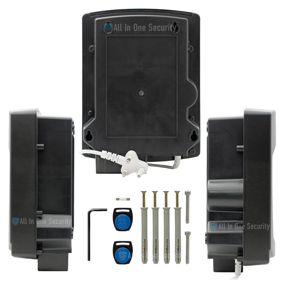 Back view with accessories.