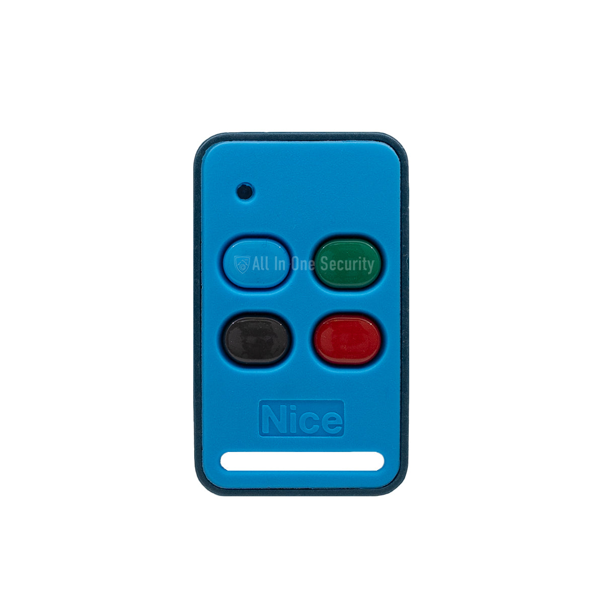 Front view of Nice ET Blu Mix 4-button remote in a blue casing.