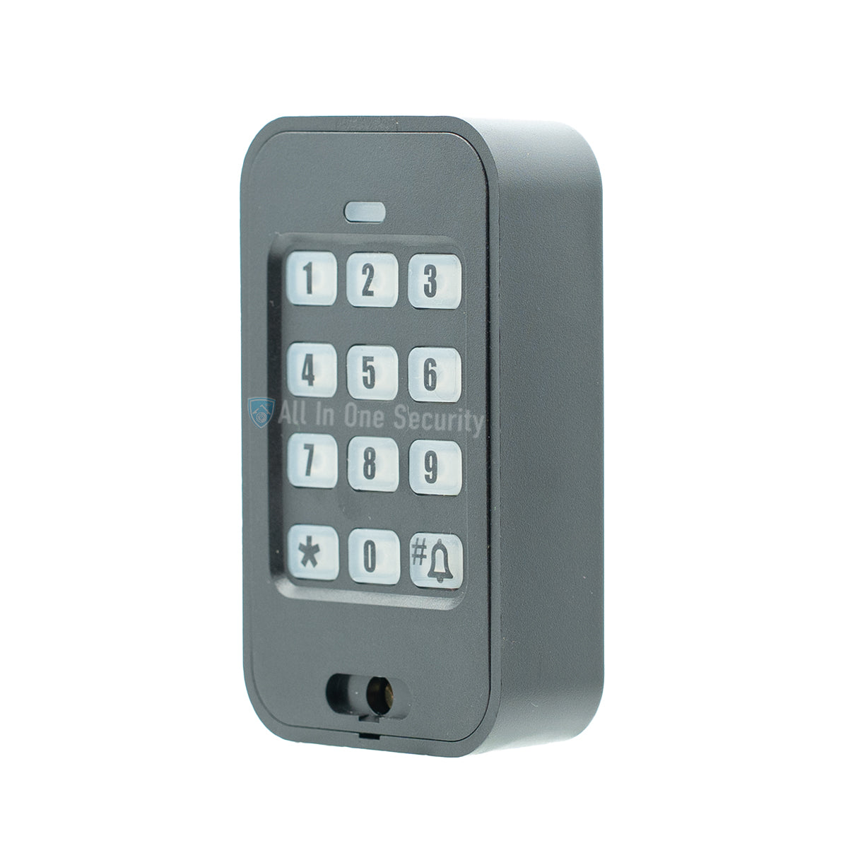 Sherlotronics wireless 9-channel 1000 user keypad side angle view with durable casing and weatherproof numeric pad design