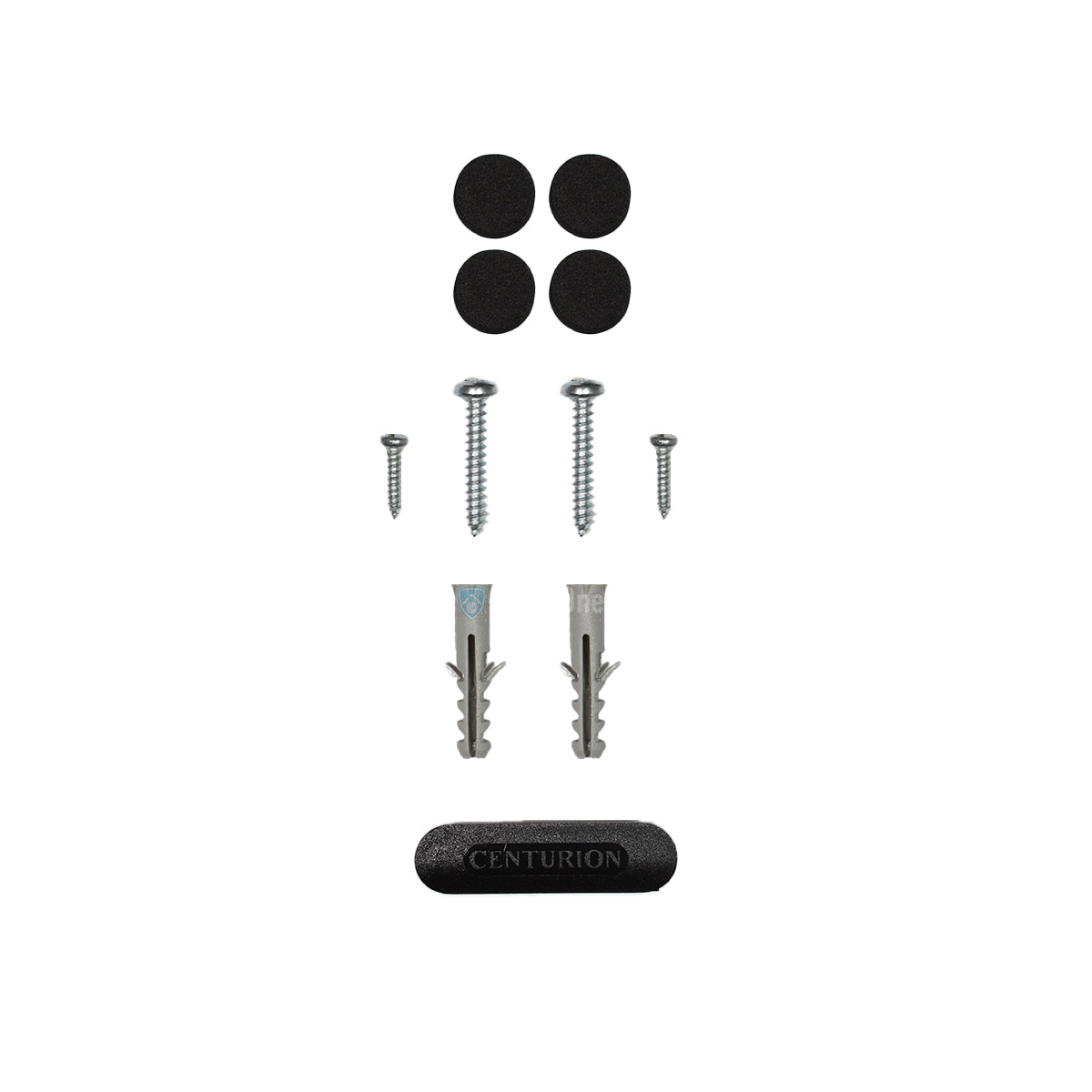 Centurion SmartGuard Air wireless keypad fastener set with screws, wall plugs, and mounting accessories