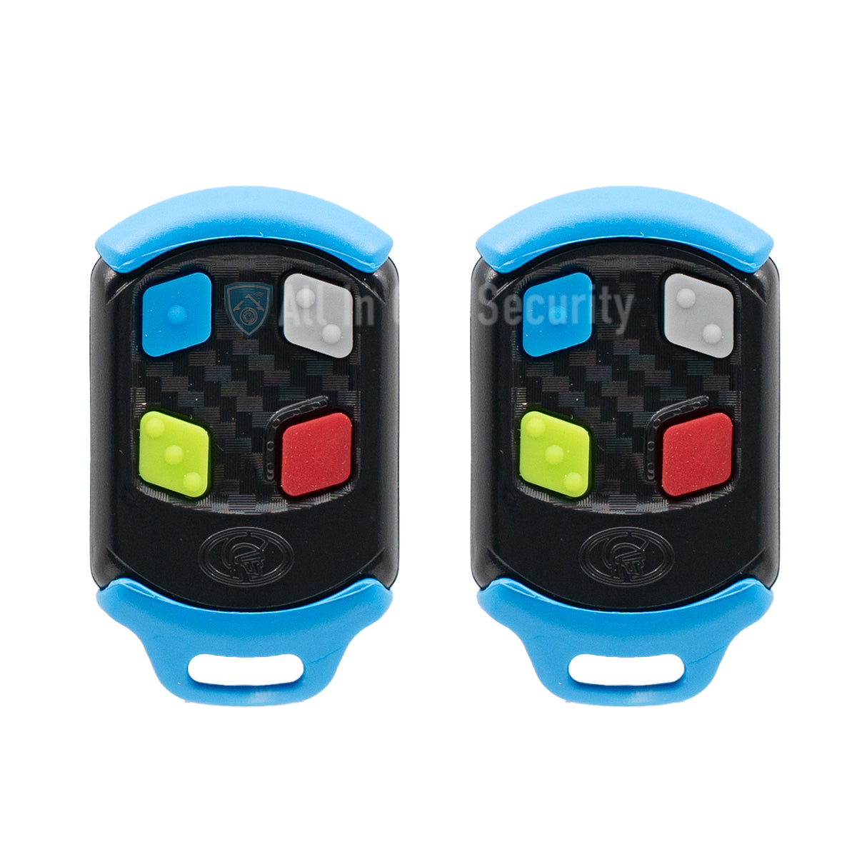 Set of Centurion Nova four-button remotes for automatic gate motors, featuring colourful buttons and keyring loop