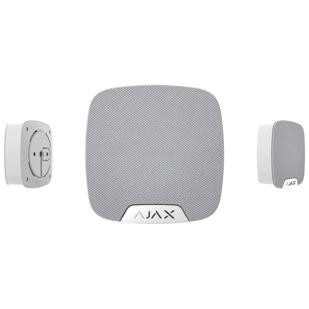 Ajax compact wireless indoor HomeSiren in white, multiple angle views, smart alarm accessory for enhanced home security system.