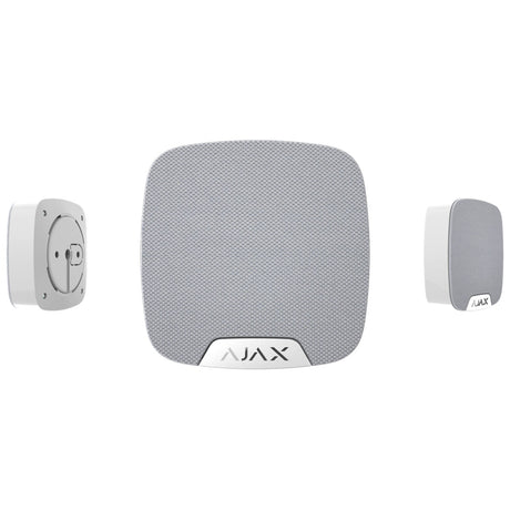 Ajax compact wireless indoor HomeSiren in white, multiple angle views, smart alarm accessory for enhanced home security system.