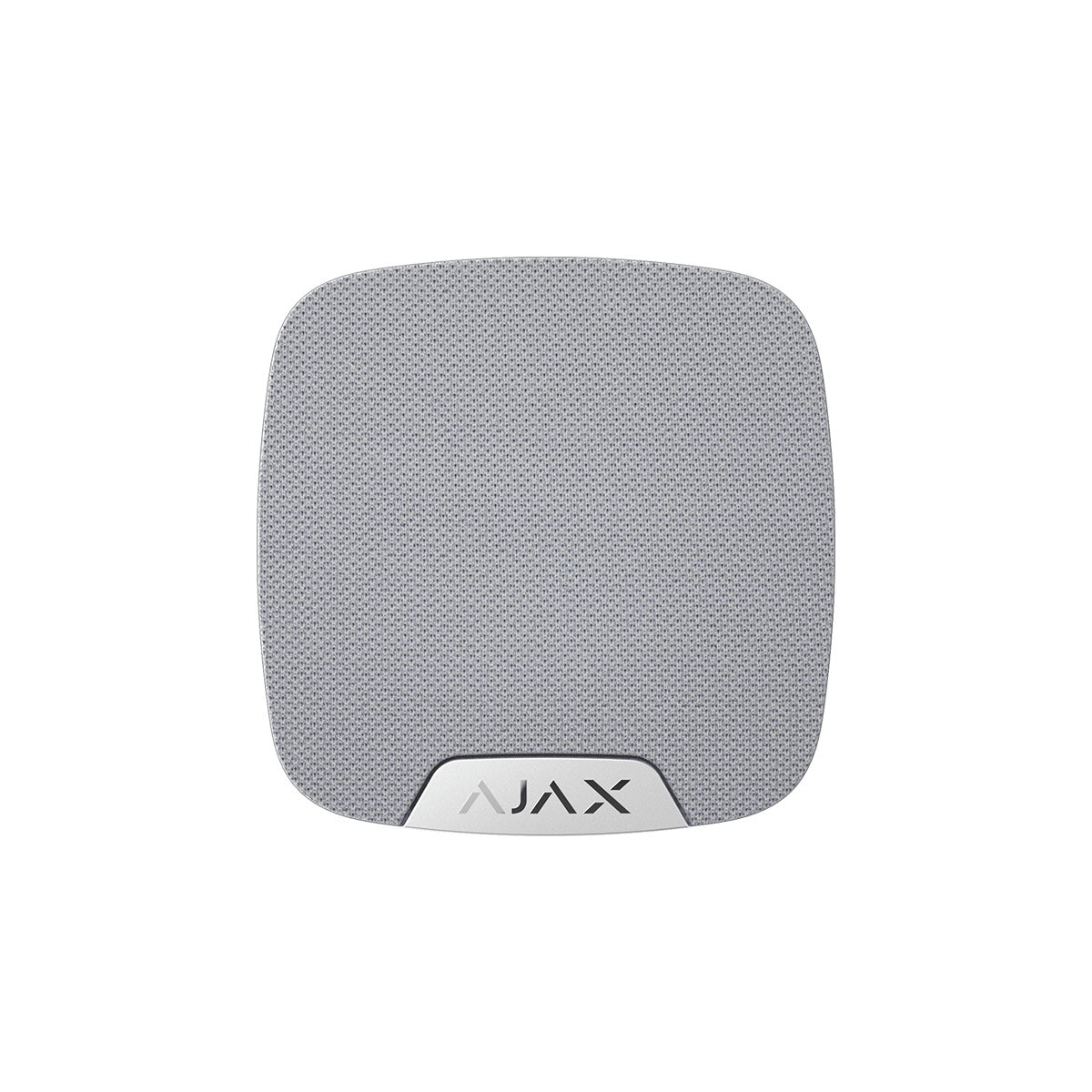 Ajax compact wireless indoor HomeSiren in white, front view, designed for smart security alarm systems with modern design.