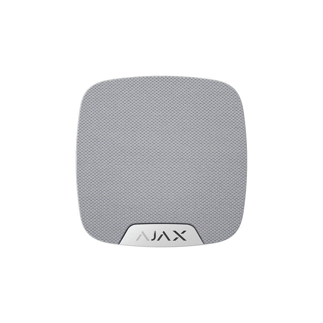 Ajax compact wireless indoor HomeSiren in white, front view, designed for smart security alarm systems with modern design.