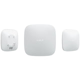 Ajax Hub 2 4G white shown in multiple angle views, smart alarm control panel for managing wireless home and business security.