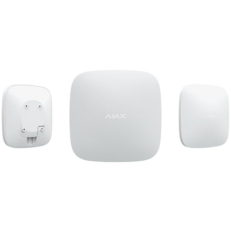 Ajax Hub 2 4G white shown in multiple angle views, smart alarm control panel for managing wireless home and business security.