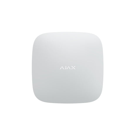 Ajax Hub 2 4G in white front view, advanced smart security control panel for managing wireless alarm system devices.