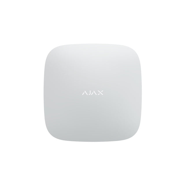 Ajax Hub 2 4G in white front view, advanced smart security control panel for managing wireless alarm system devices.