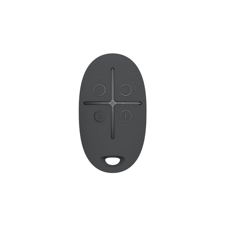 Ajax SpaceControl black 4-button remote front view, compact key fob for arming, disarming, and panic alarm control in Ajax systems.