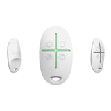 Ajax SpaceControl white 4-button remote with LED indicator, shown in multiple angles for easy wireless security system control.