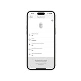 Ajax SpaceControl remote mobile app interface showing device status, battery charge, panic mode, and security settings management.