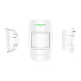 Ajax wireless indoor MotionProtect sensor in white, multiple angle views, advanced motion detector for reliable home security.