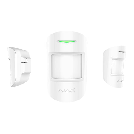 Ajax wireless indoor MotionProtect sensor in white, multiple angle views, advanced motion detector for reliable home security.