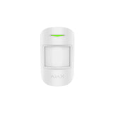 Ajax wireless indoor MotionProtect sensor in white, front view with LED indicator, reliable security motion detector for homes.