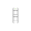 White Ajax wireless MotionProtect outdoor sensor with dual PIR detectors, front view, designed for smart home security systems.