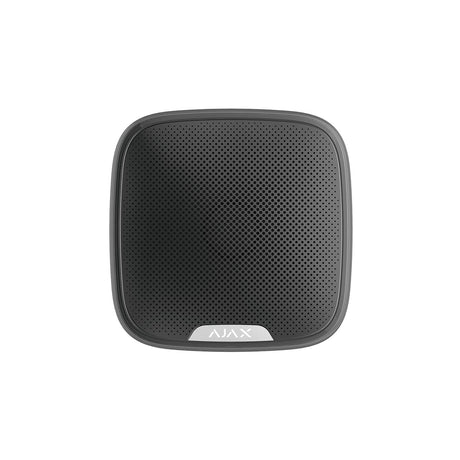 Ajax Wireless Outdoor StreetSiren black front view with 113dB loud alarm for advanced perimeter security and intruder deterrence.