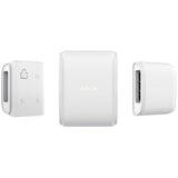 Ajax Wireless Outdoor Dual Curtain Sensor in white shown from front and side angles for advanced motion detection and perimeter security.