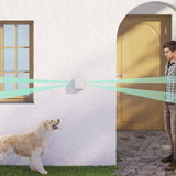 Ajax Wireless Outdoor Dual Curtain Sensor in white installed on wall, detecting human motion while ignoring pet movement for smart security.