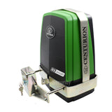 Centurion D5 Smart gate motor side view with anti-theft bracket and lock for enhanced gate security protection.