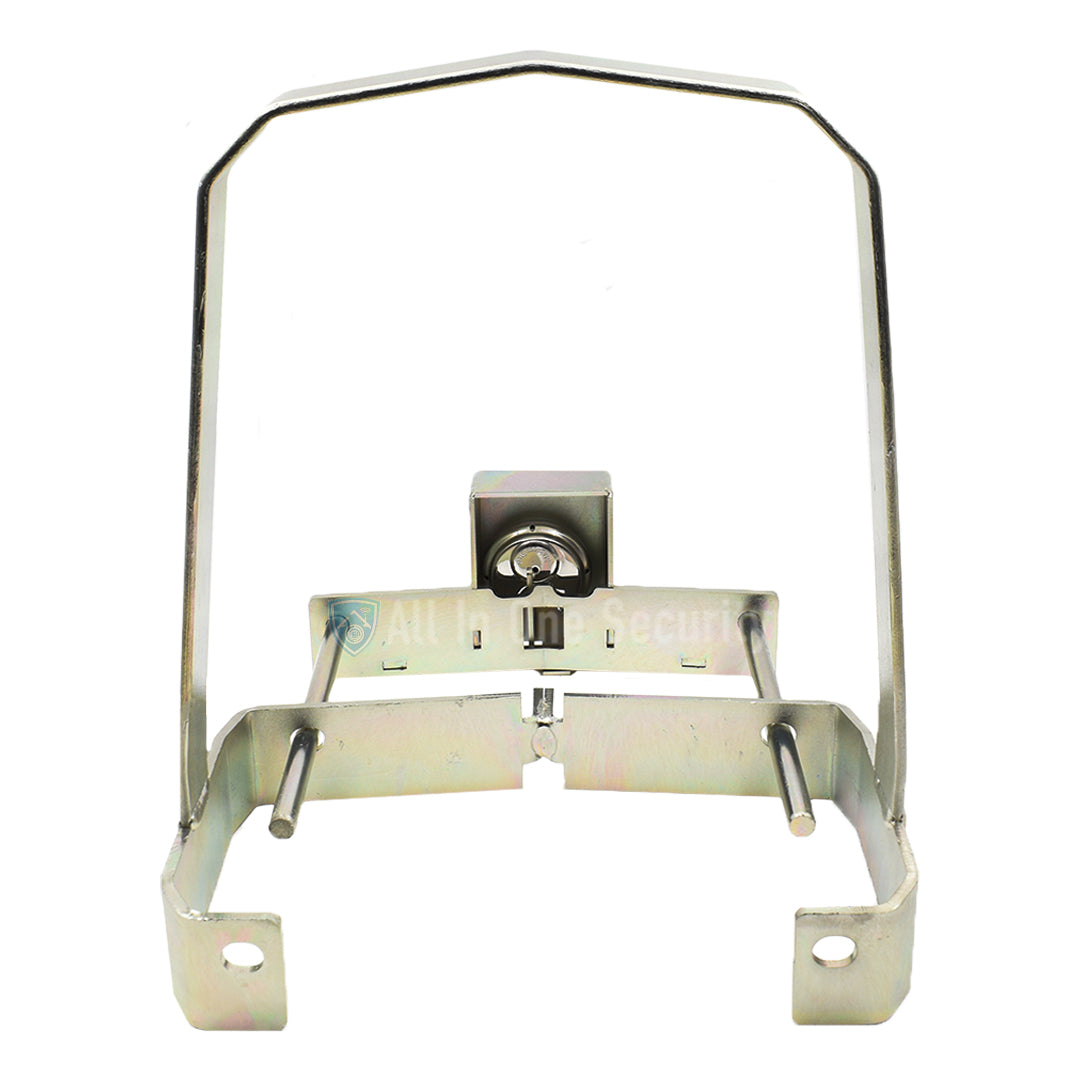 Back view showing lock mechanism and durable metal frame for gate motor security.