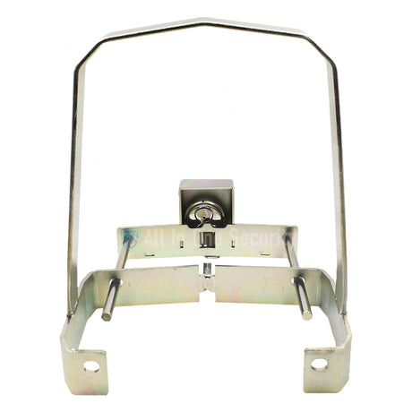 Back view showing steel frame and lock mechanism for gate motor security.