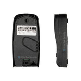 Back and side view of Centurion G-Speak Ultra 2-button gate station showing model label, mounting slot, and compact profile.