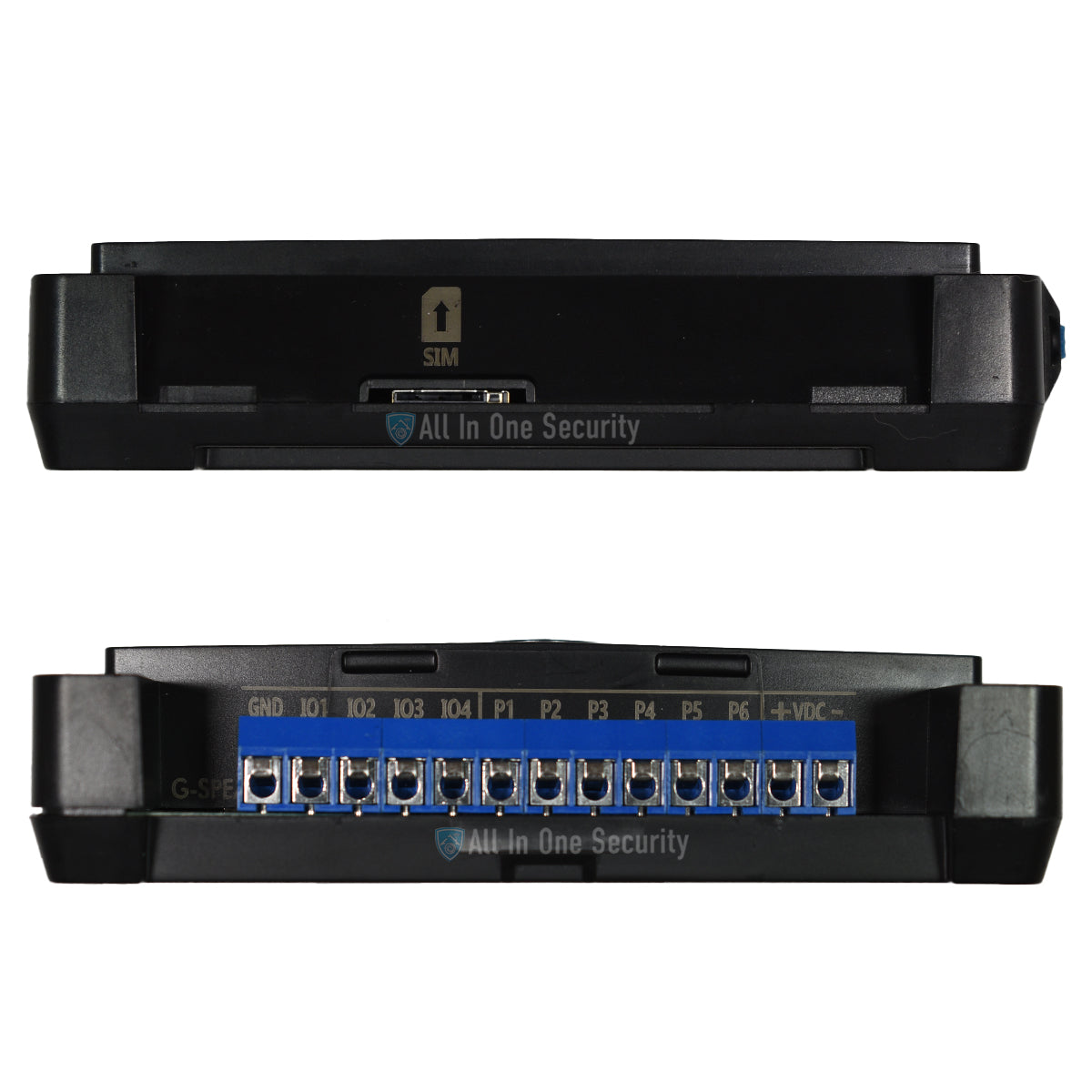 Centurion G-Speak Ultra GSM Intercom Controller showing SIM slot and connection terminals for wiring and power.