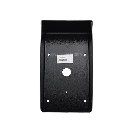 Front view of Centurion G-Speak Ultra metal gate station with rainshield showing mounting hole