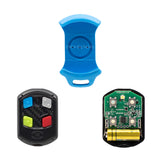 Centurion Nova 4-button remote control showing front, back, and inside circuit board with battery compartment.