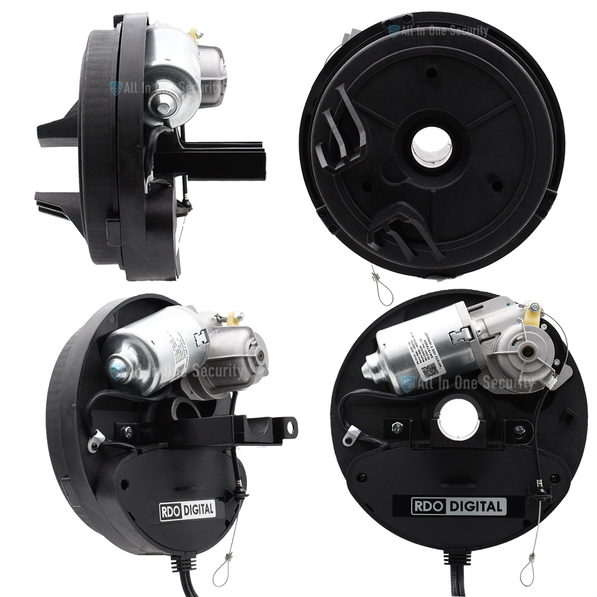 Centurion RDO Digital motor unit shown from multiple angles, designed for automated roll-up garage doors.