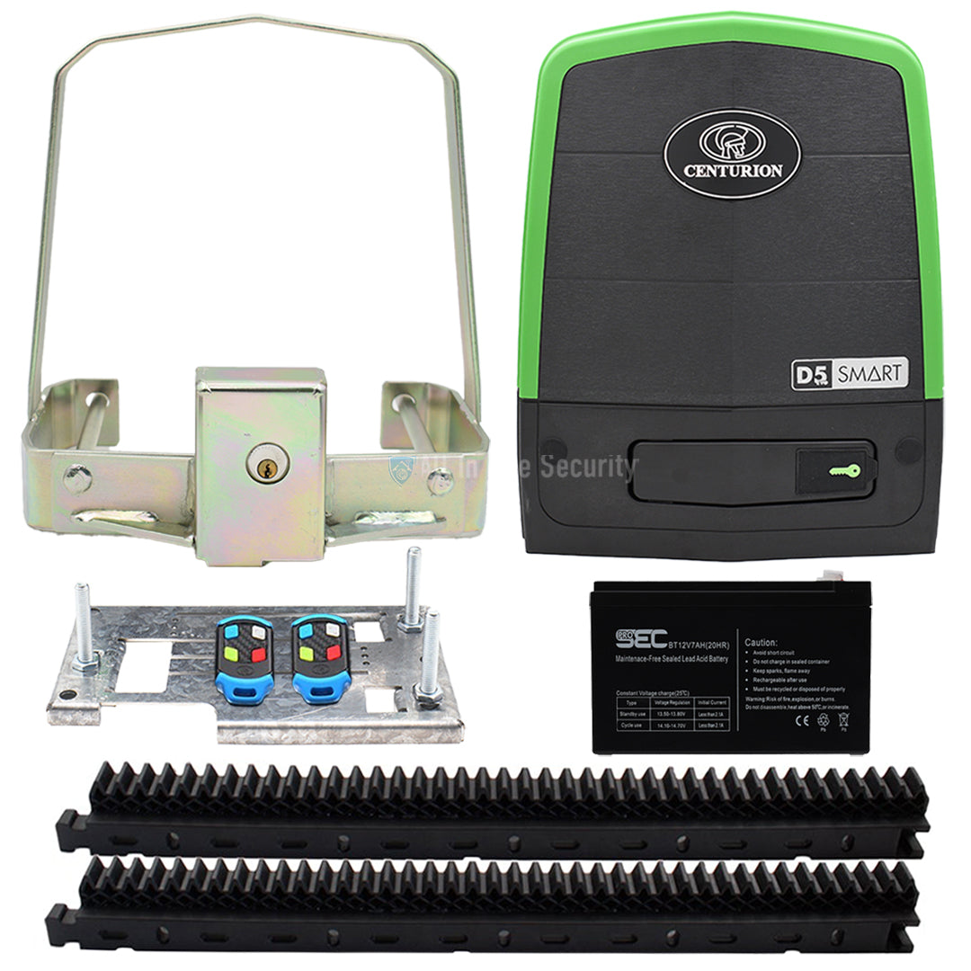 Centurion D5 Evo Smart Gate Motor with 2 remotes, ProSec 7Ah battery, raz rack and anti-theft bracket – All In One Security