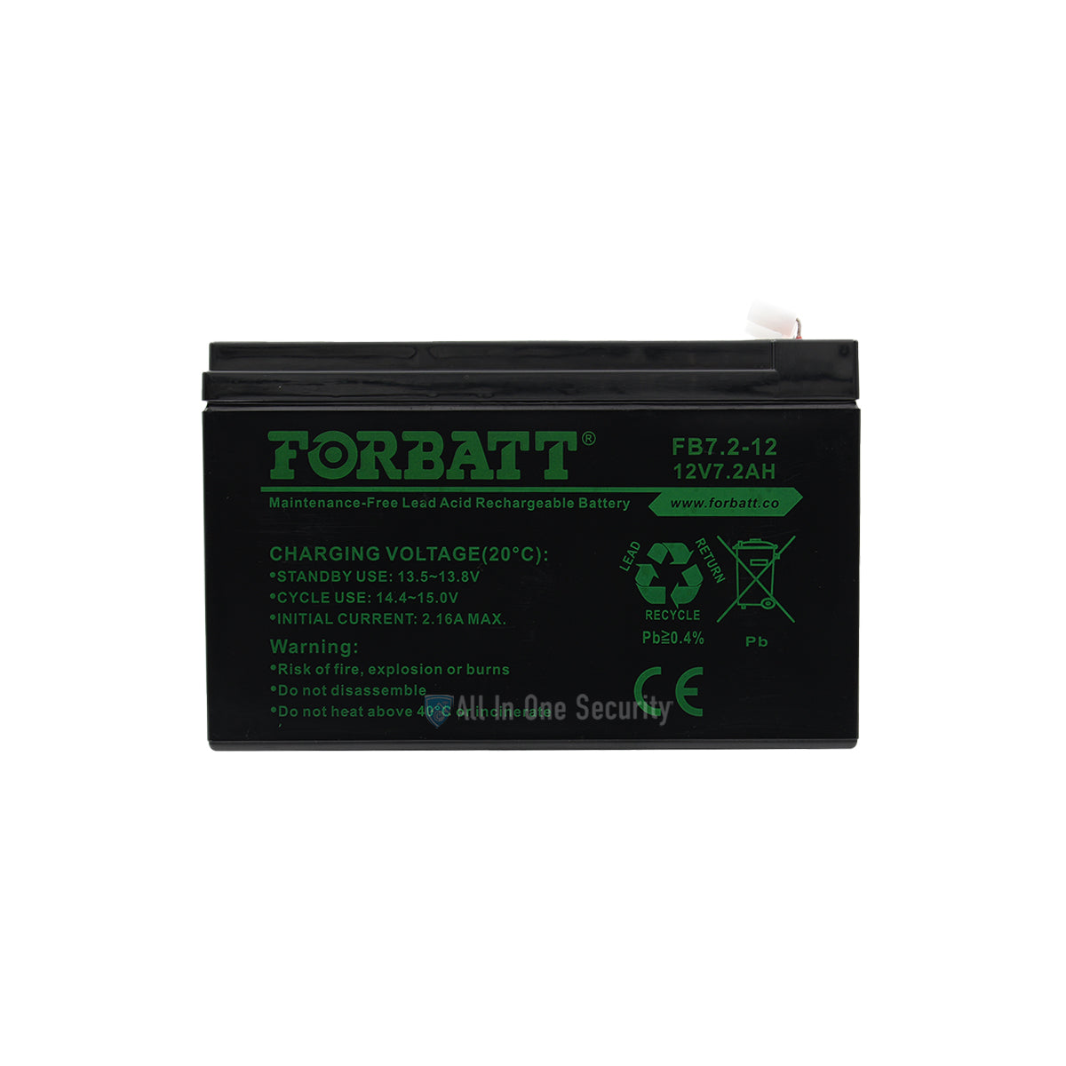 Forbatt 12V 7.2Ah maintenance-free lead acid rechargeable battery, ideal for UPS, alarms, and backup power systems.