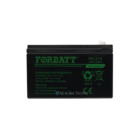 Forbatt 12V 7.2Ah maintenance-free lead acid rechargeable battery, ideal for UPS, alarms, and backup power systems.