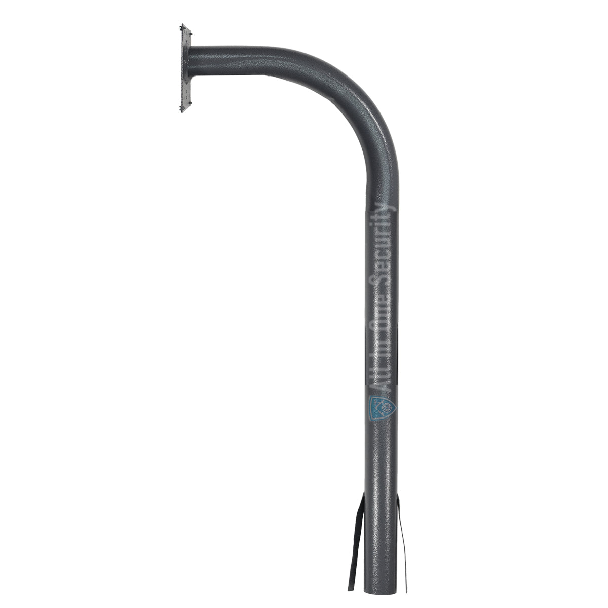 Powder-coated dark grey gooseneck intercom pole with mounting flange.