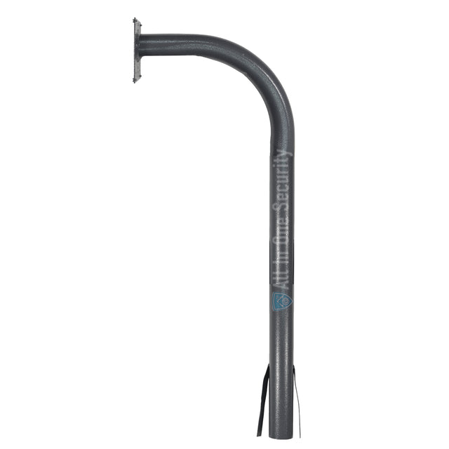 Powder-coated dark grey gooseneck intercom pole with mounting flange.