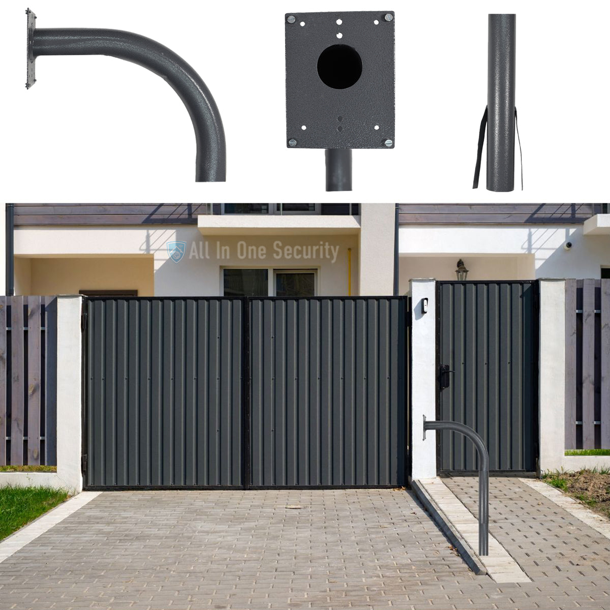 Powder-coated dark grey gooseneck intercom.