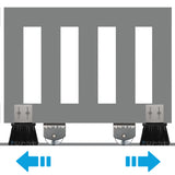 Sliding gate with gate brushes installed before and after the gate wheels with arrows indicating open or close direction.