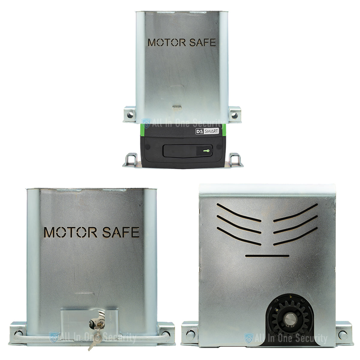 Motorsafe enclosed anti-theft bracket installed on a Centurion D5 Evo SMART gate motor - All In One Security