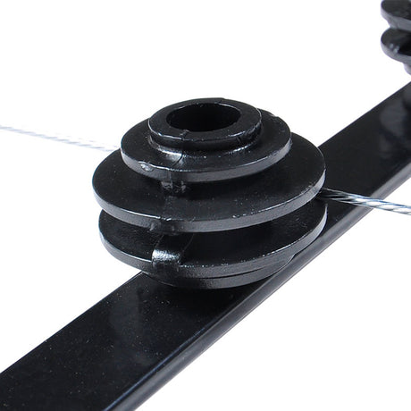 What the pre-fitted insulator of a flat bar electric fence bracket looks like.