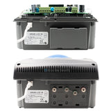 Bottom view of Nemtek Druid LCD 18 electric fence energizer showing wiring ports, and connection terminals.