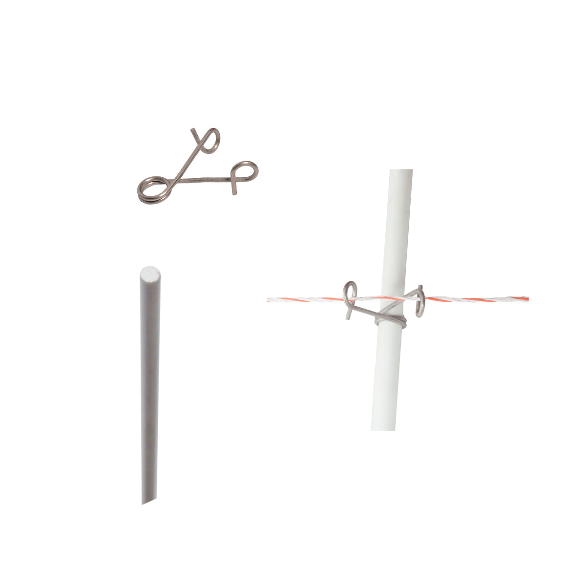 850mm Fibre glass rod and Spring clamp  for Petstop Kit with Poly wire threaded through the spring clamp.