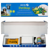 Nemtek PetStop electric fence DIY kit packaging with kit components displayed inside.
