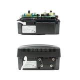 Nemtek Wizord 4i Electric Fence Energizer, 4 Joule, 230V, 12V battery compatible, front and bottom views.